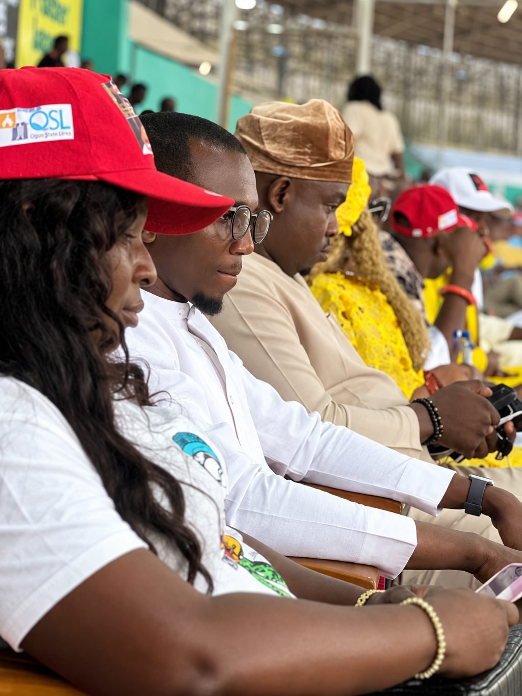 Guests in QSL caps at the stadium