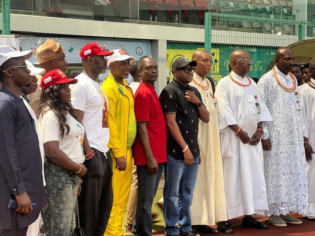 Chiefs, officials and guests line up at the Samuel Ogbemudia Stadium