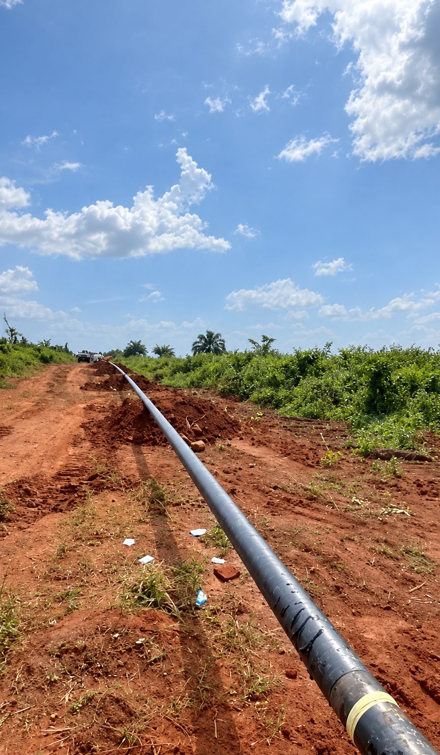 Pipe sections strung along the new pipeline route
