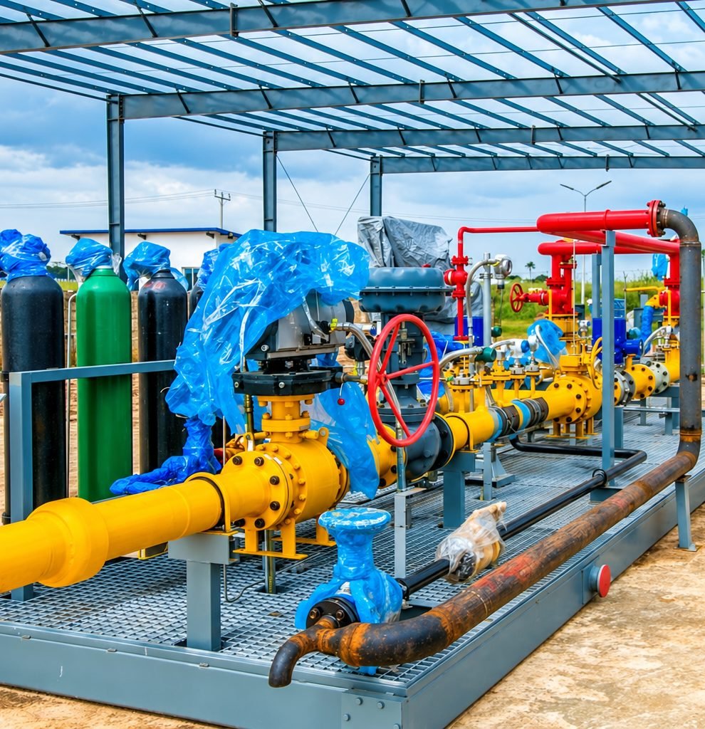 Close view of a gas metering skid at Rongtai